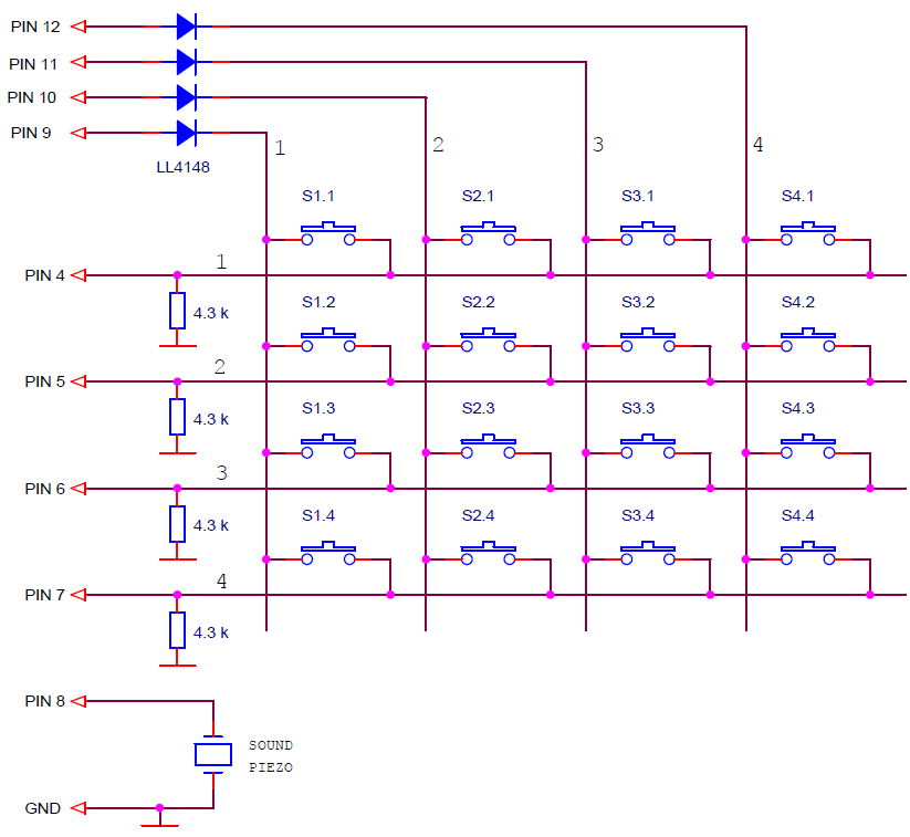 Connecting keyboard matrix to Arduino board
