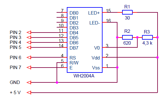 schematic diagram of connecting a character LCD to Arduino