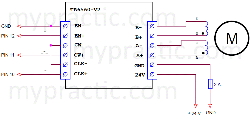 Wiring diagram of connecting TB6560-V2 to Arduino